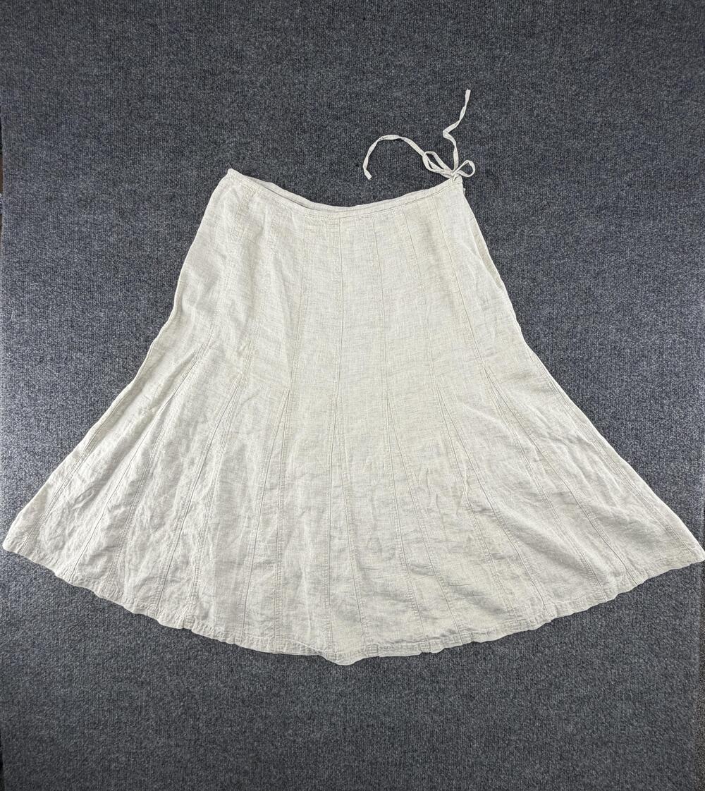 Talbots Skirt Womens 12 Beige Irish Linen A Line Midi Casual Summer Travel Boho